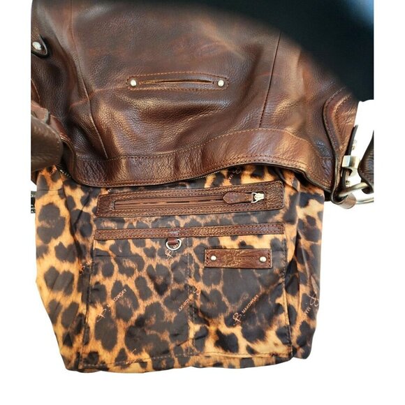 B. Makowsky Brown Genuine Leather Shoulder Bag With Leopard Print Lining & Multi - Picture 5 of 10
